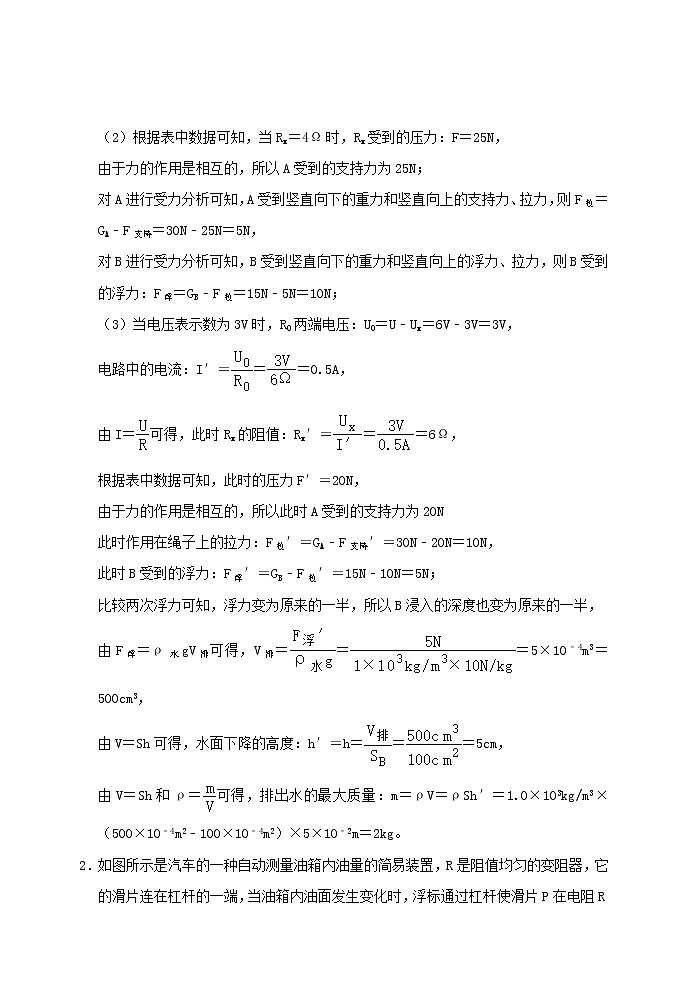 2021年中考物理电学满分训练15讲第15讲电学计算题电学与力学结合含解析202012147602