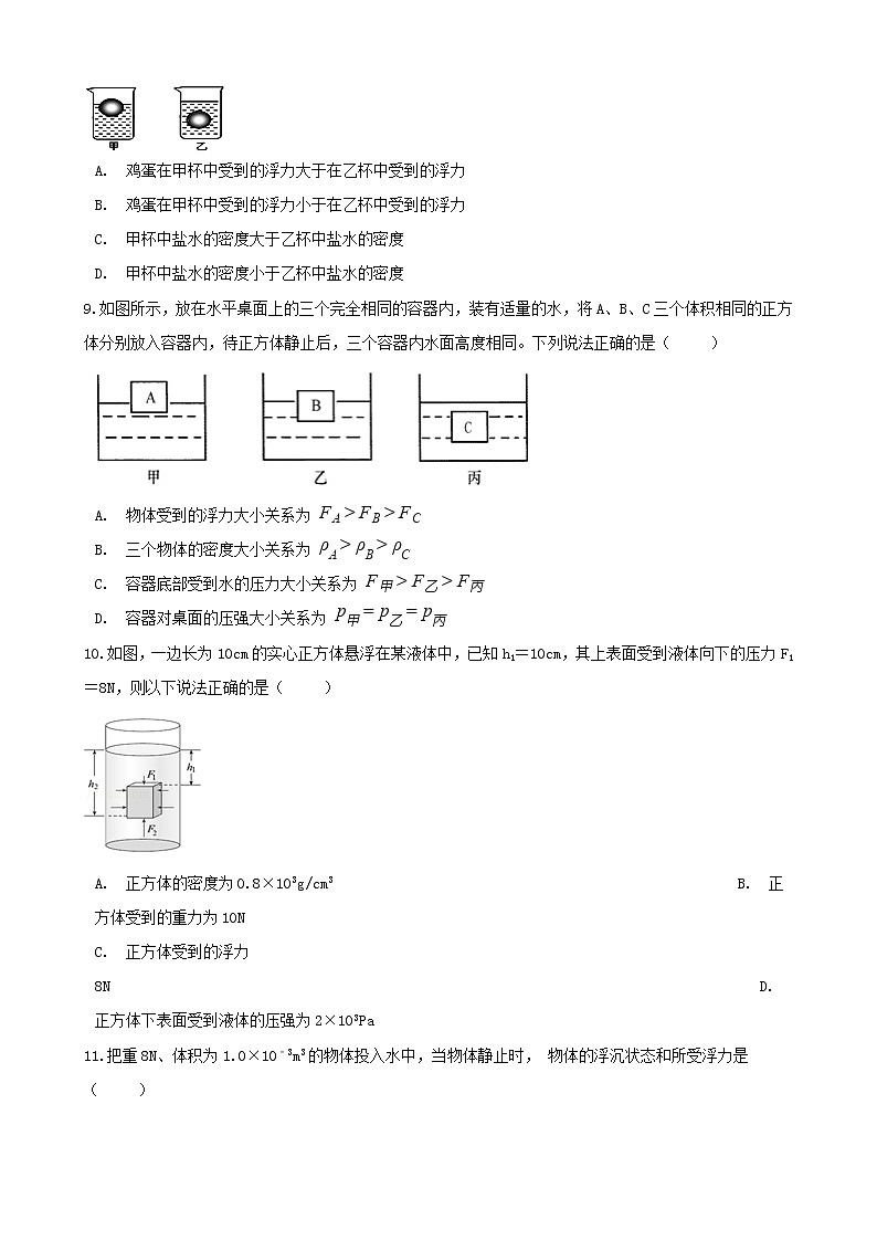 2021年中考物理必考点专项训练浮力含解析03