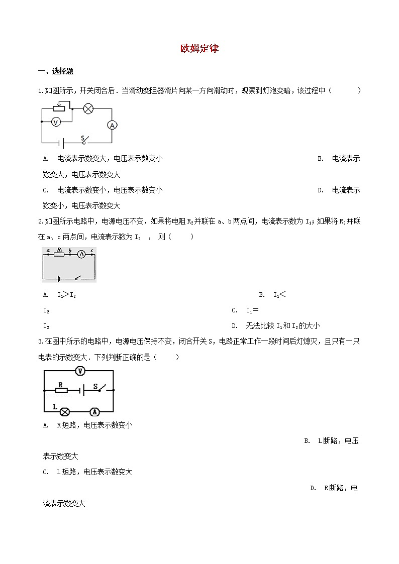 2021年中考物理必考点专项训练欧姆定律含解析01