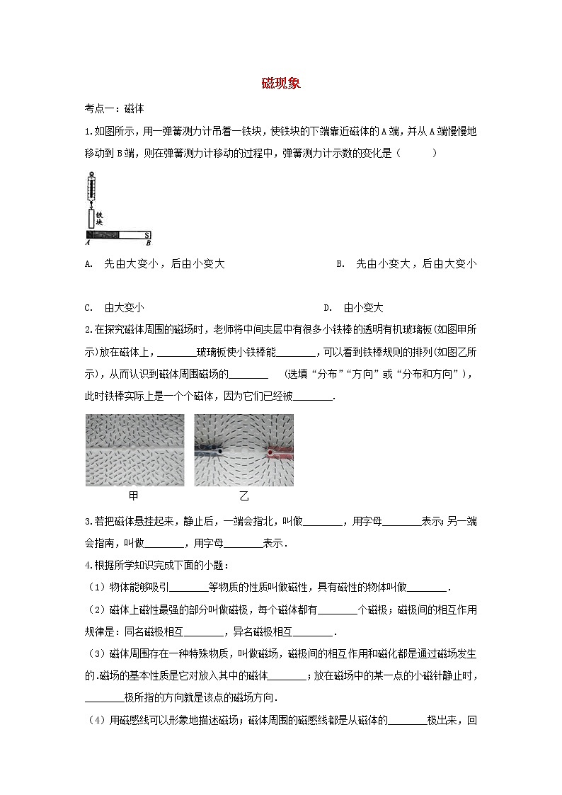 2021年中考物理考点专题训练磁现象含解析01