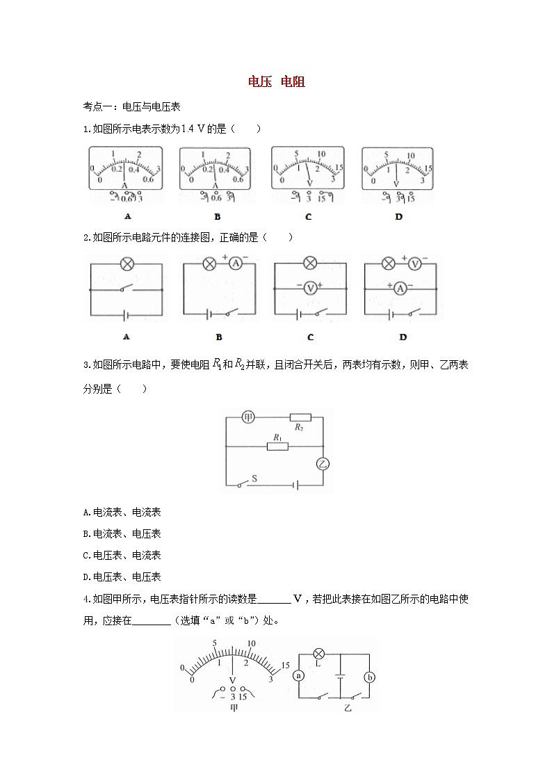 2021年中考物理考点专题训练电压电阻含解析01
