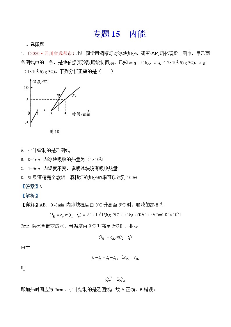 专题15  内能-2020年中考物理真题分项汇编详细解答（全国通用）01期（教师版）01