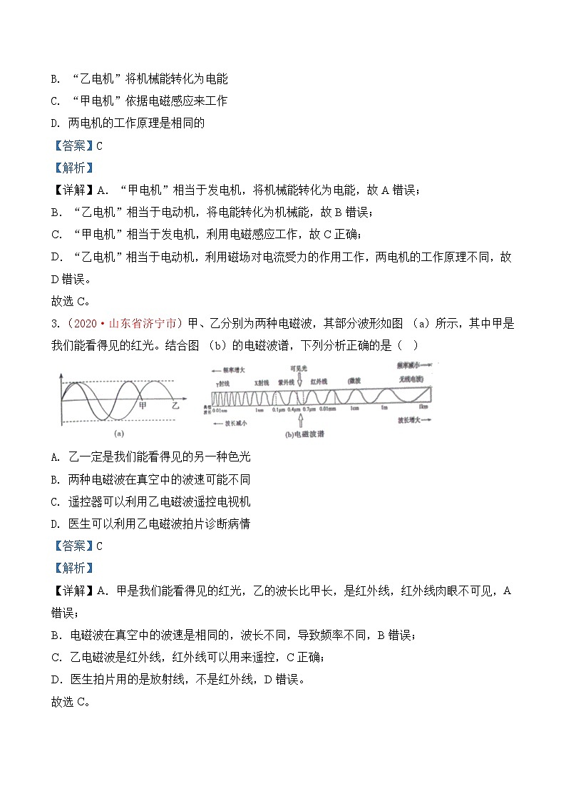 专题23  电和磁-2020年中考物理真题分项汇编详细解答（全国通用）01期（教师版）02