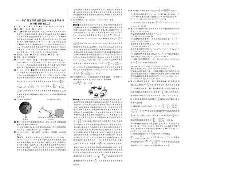 2021年广西北部湾经济区初中学业水平考试物理模拟试卷二（原卷版+答案）01