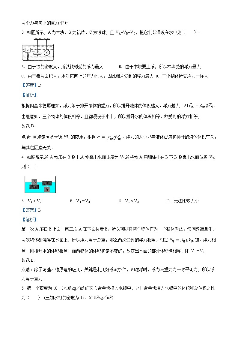 课时10.2《 阿基米德原理》人教版八年级下物理　第十章　练习题02