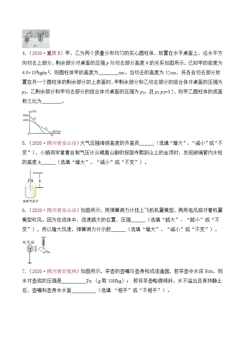 专题9  压强-2020年中考物理真题分项汇编详细解答（全国通用）02期（学生版）02