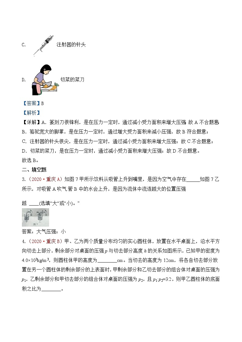 专题9  压强-2020年中考物理真题分项汇编详细解答（全国通用）02期（教师版）02