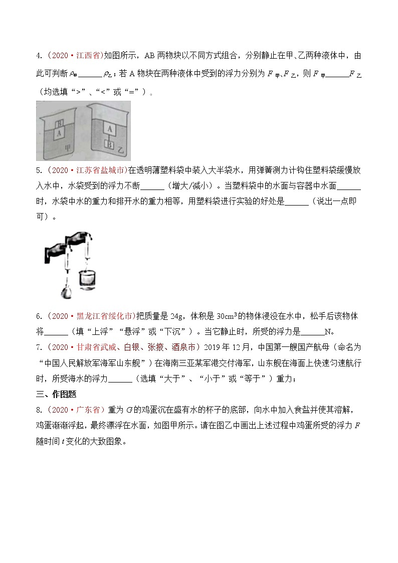 专题10  浮力-2020年中考物理真题分项汇编详细解答（全国通用）03期（学生版）02