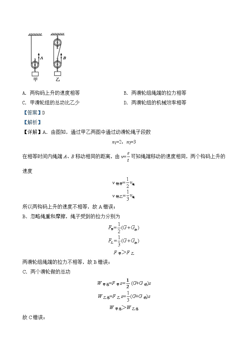 专题13 简单机械-2020年中考物理真题分项汇编详细解答（全国通用）03期（教师版）03