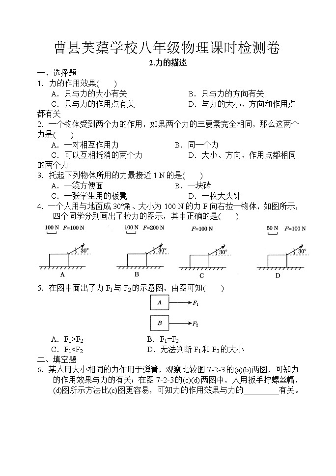 教科版物理八年级下册 2. 力的描述 检测卷01
