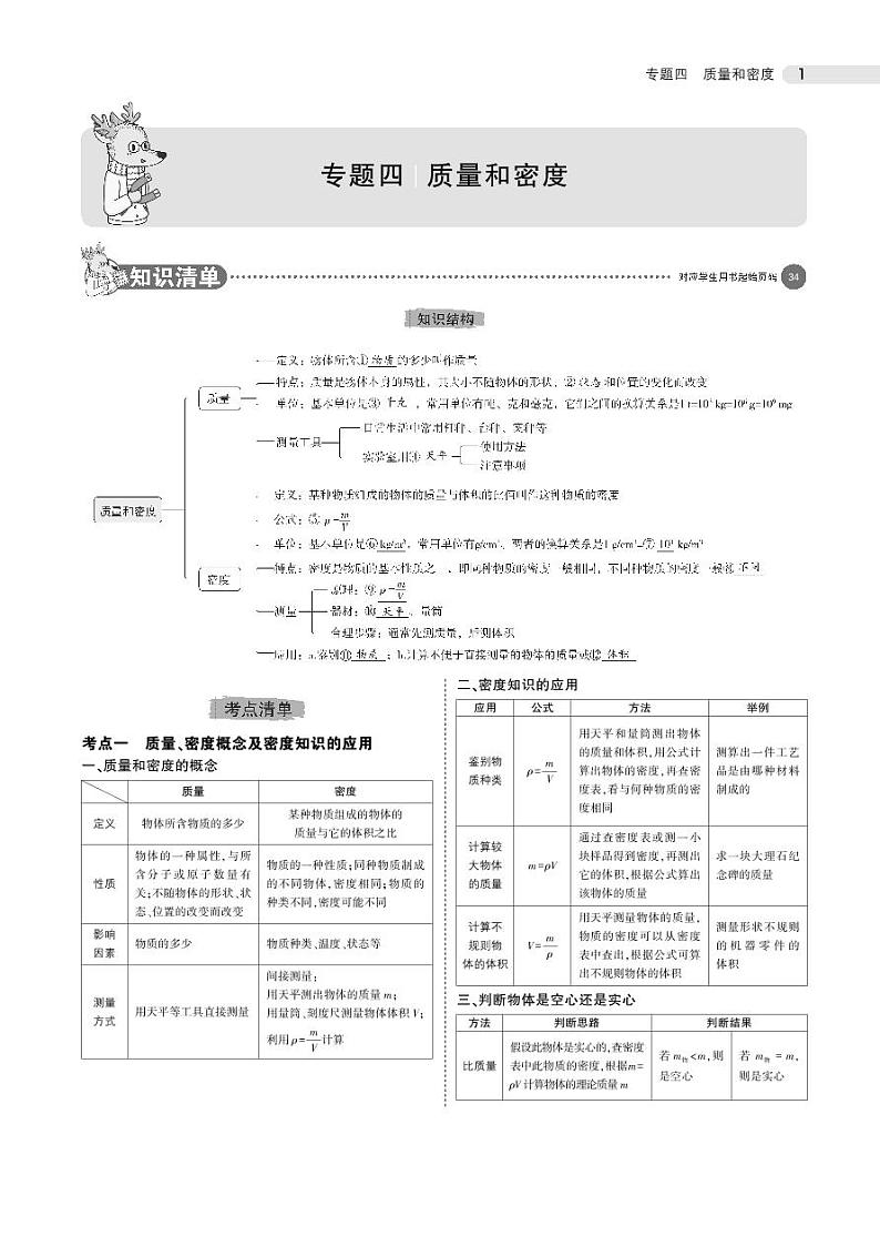 2021版《5年中考3年模拟》全国版中考物理：专题四　质量和密度第1页