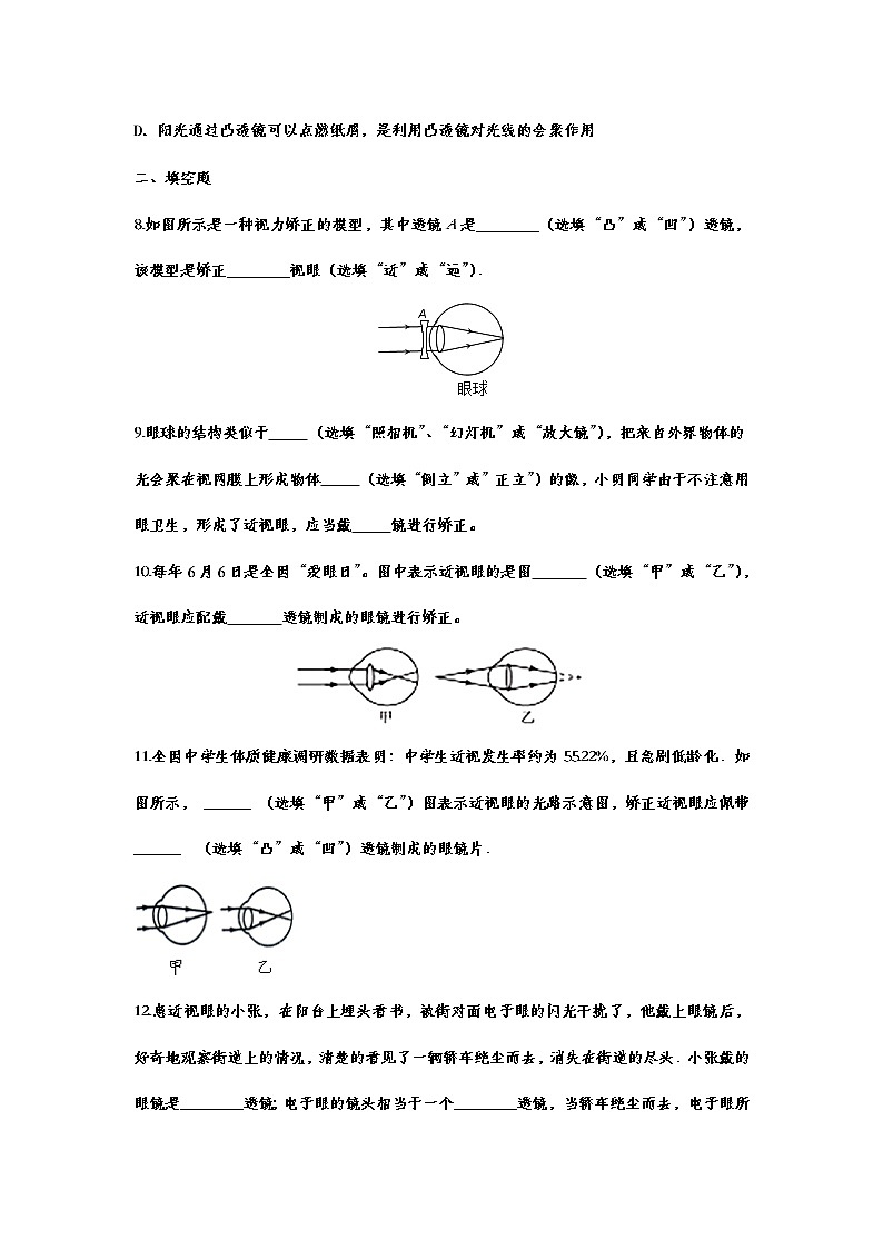 2021年中考物理复习重点知识专题训练——眼睛和眼镜03