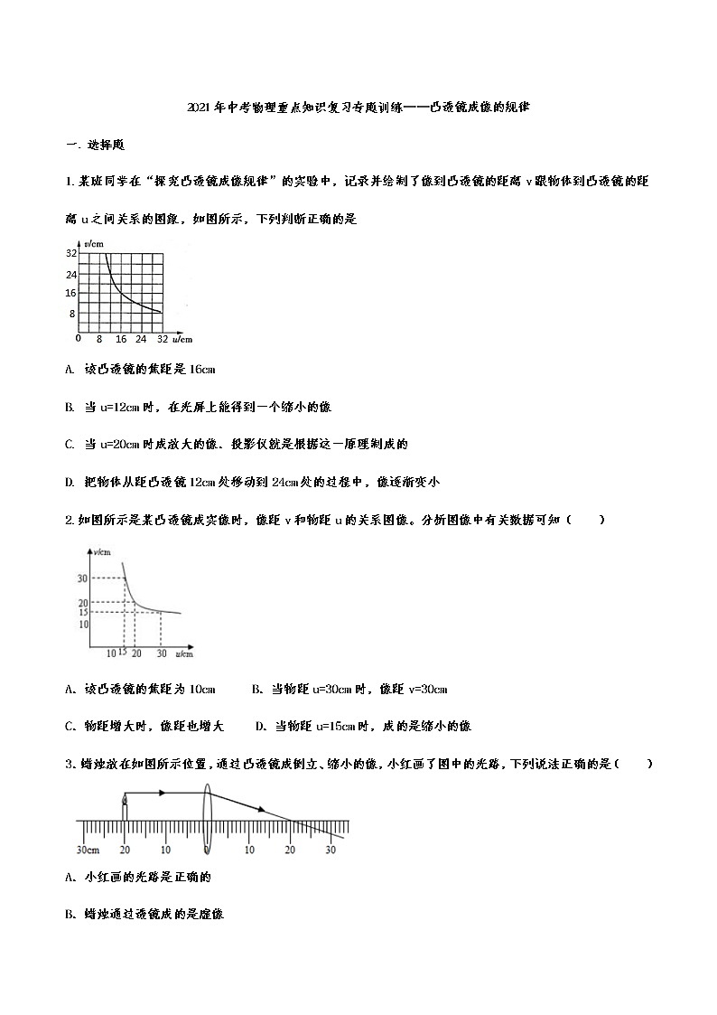 2021年中考物理重点知识复习专题训练——凸透镜成像的规律第1页