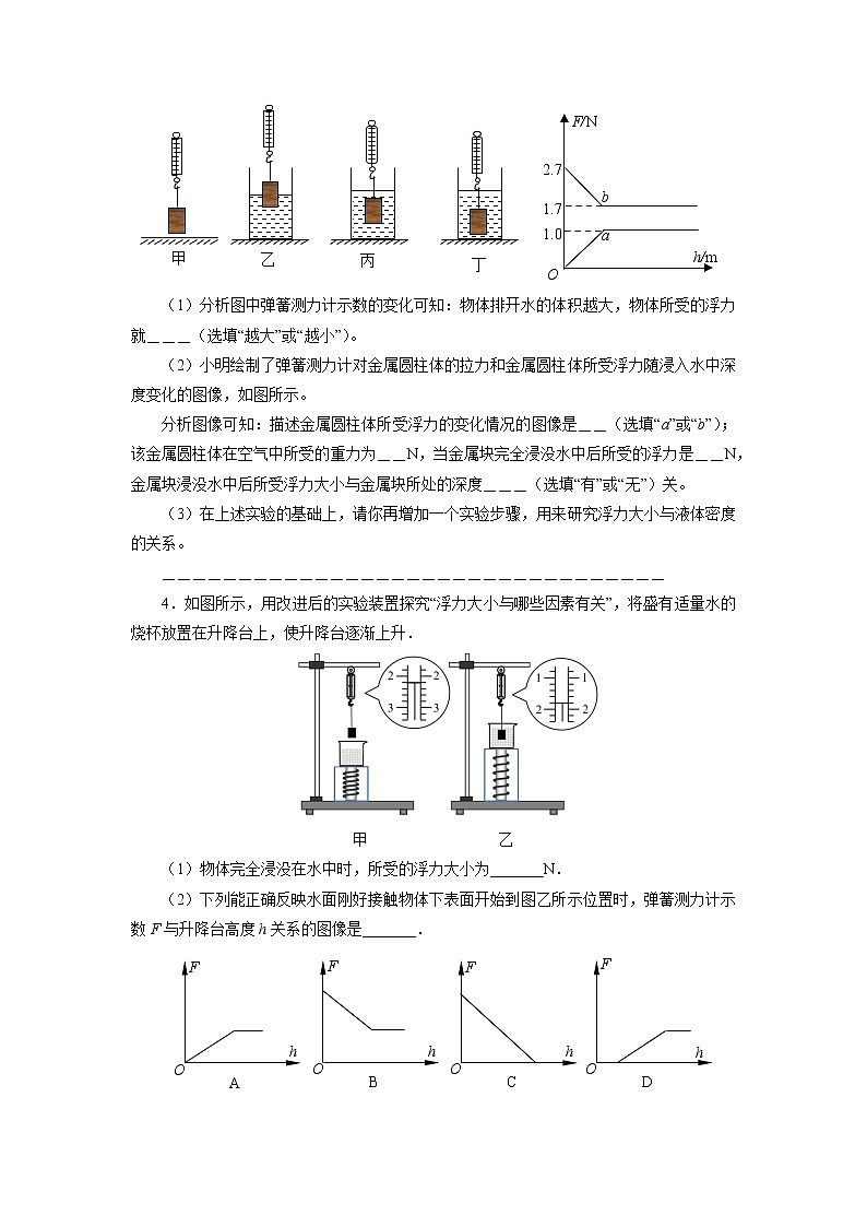 2021年中考物理第一轮复习专题练习10浮力探究题02