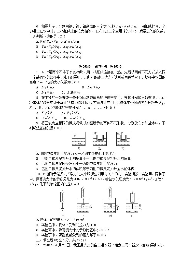 人教版 八年级物理下册第十章浮力综合检测题（含答案）02