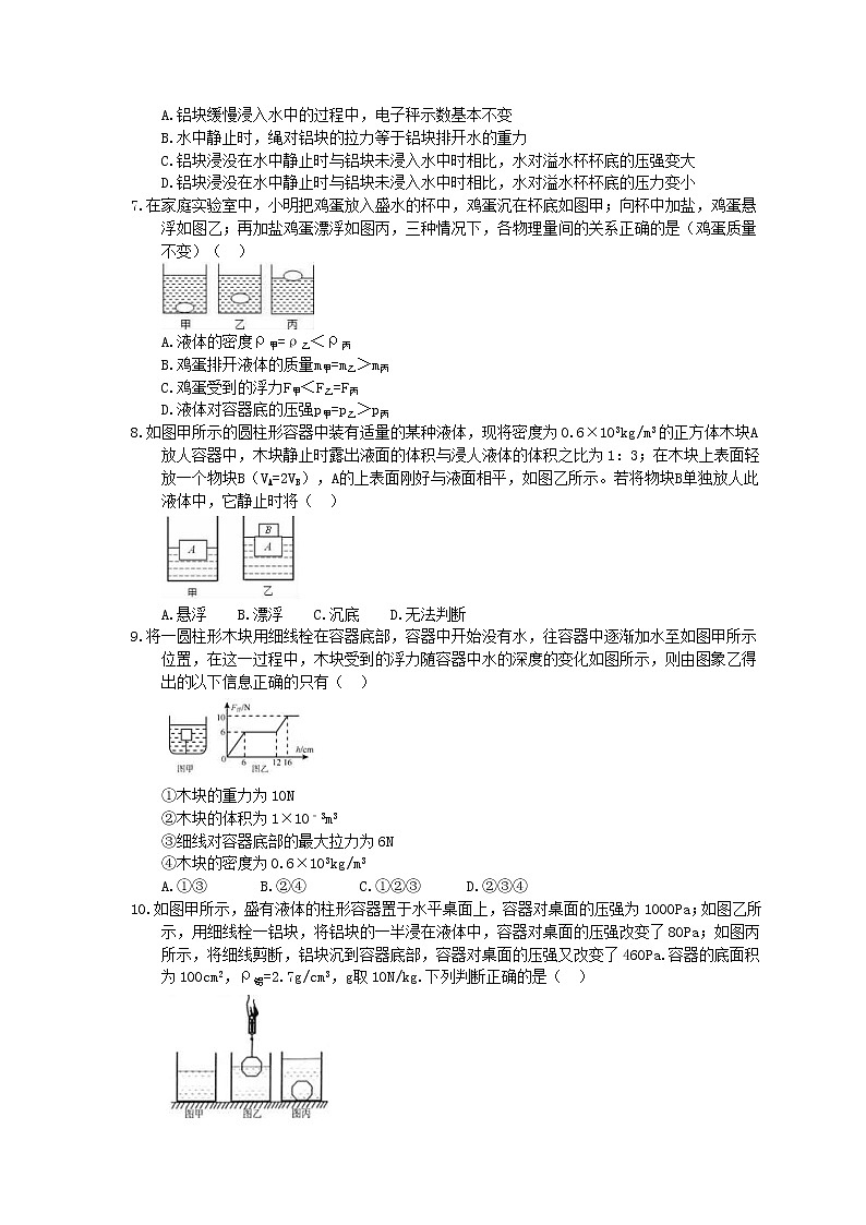 2021年人教版物理八年级下册10.2《阿基米德原理》同步练习 (含答案)02