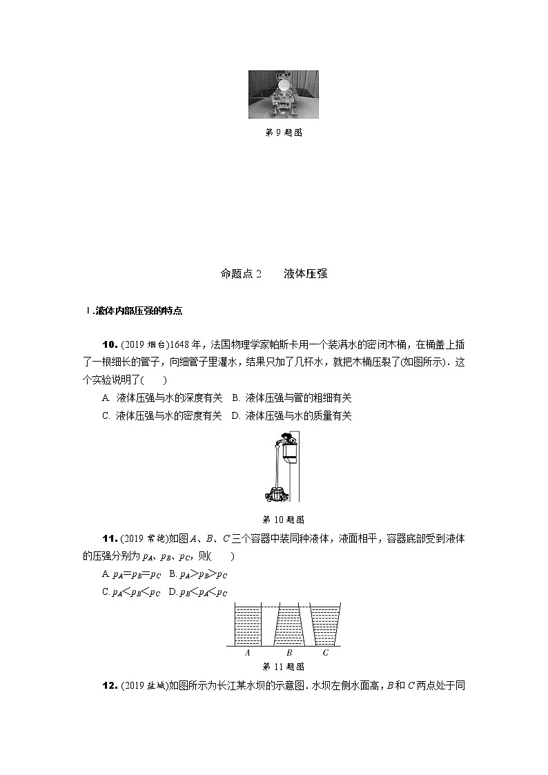 中考物理专题复习  分类集训7  压强(含解析)试卷03