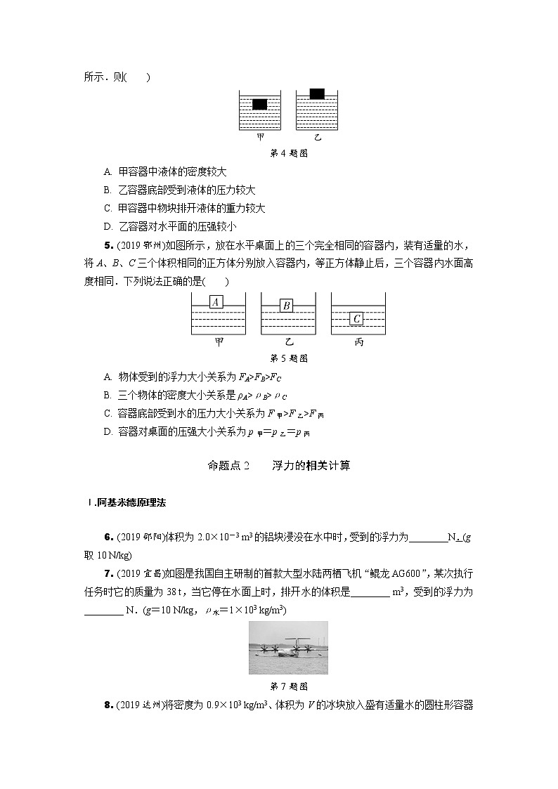 中考物理专题复习  分类集训8  浮力(含解析)试卷02