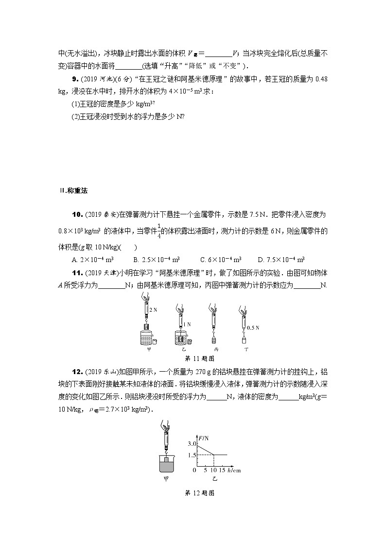 中考物理专题复习  分类集训8  浮力(含解析)试卷03
