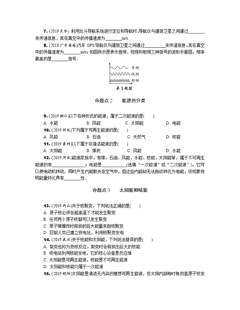 中考物理专题复习  分类集训18  信息的传递  能源与可持续发展(含解析)试卷02