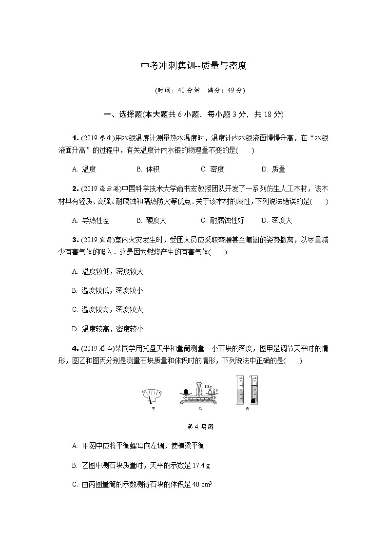 中考物理专题复习  中考冲刺集训--质量与密度(含解析)第1页