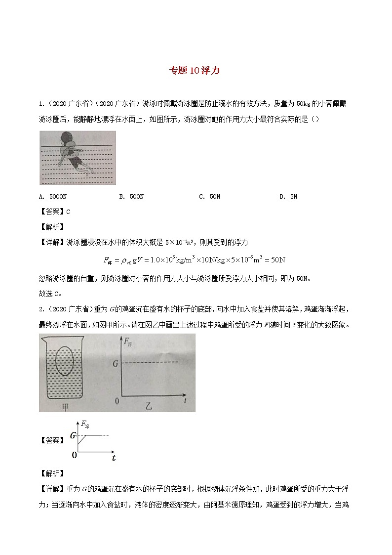 广东省地区5年(2016_2020)中考1年模拟物理真题分类汇编专题10浮力（含解析）01
