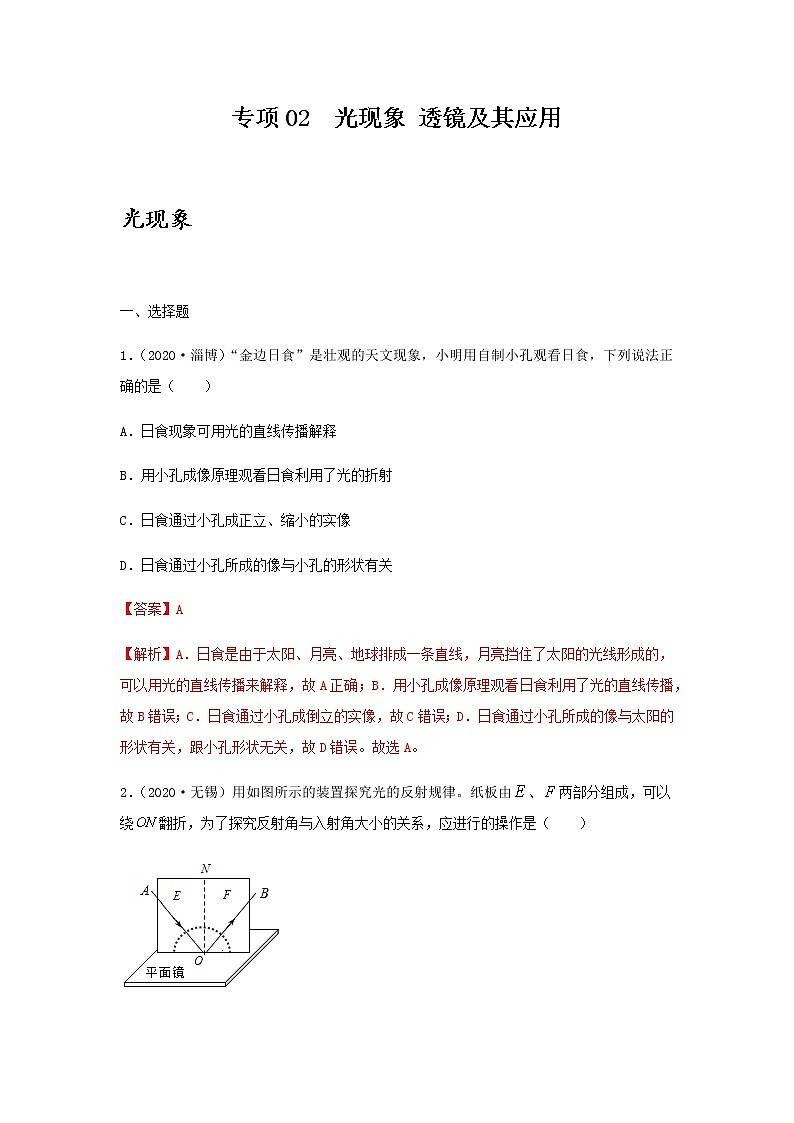 专项02  光现象 透镜及其应用（解析版）第1页