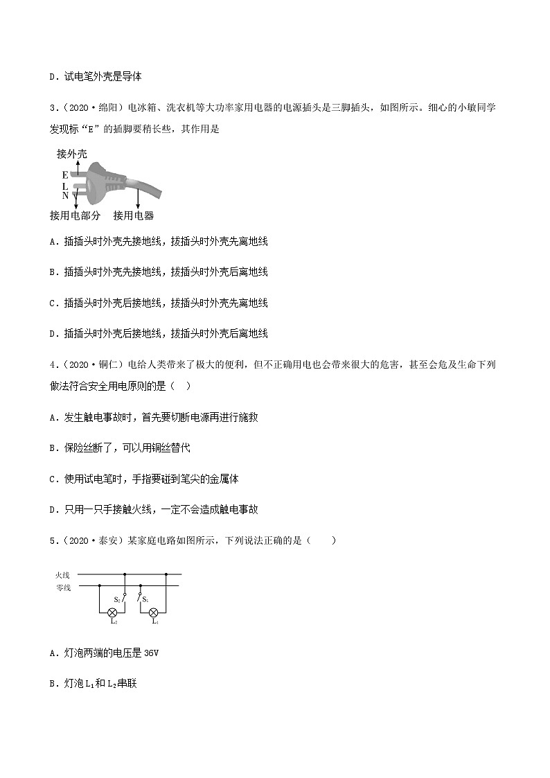 2021年中考物理专项突破题集 专项12  生活用电 电与磁 信息的传递 能源与可持续发展（通用版）02