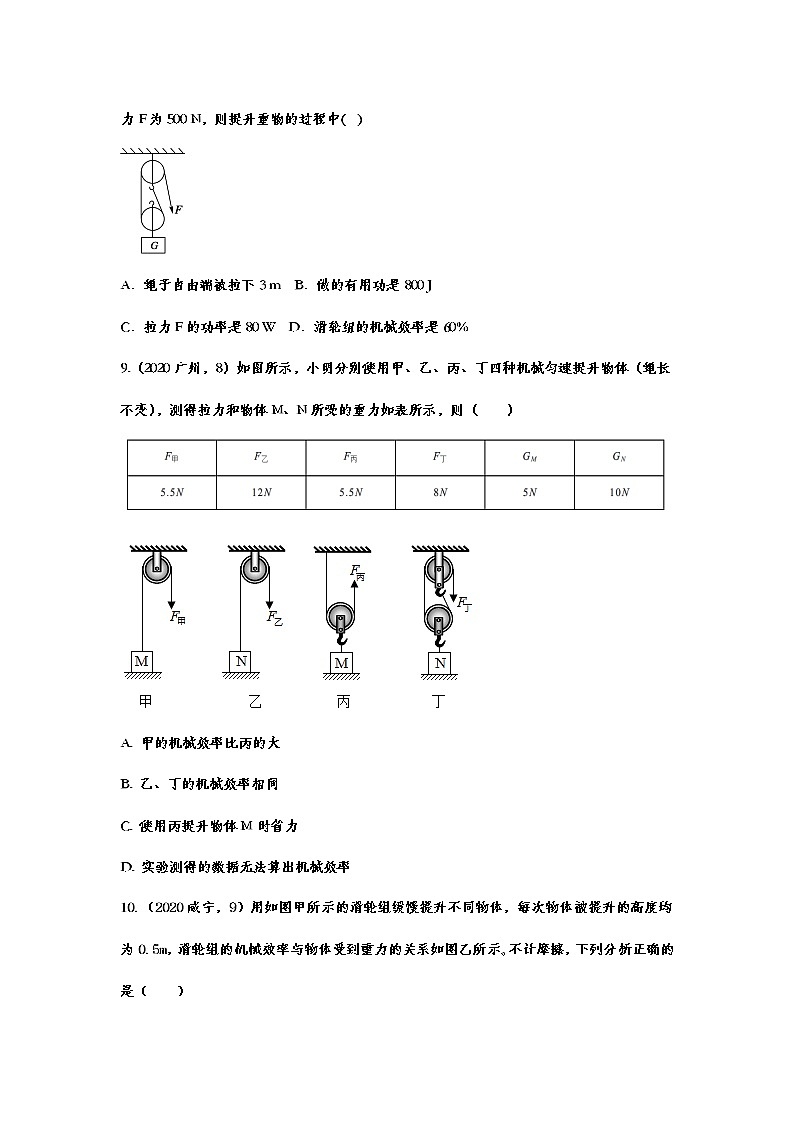 备战2021中考一轮复习基础知识强化训练——12.3机械效率03
