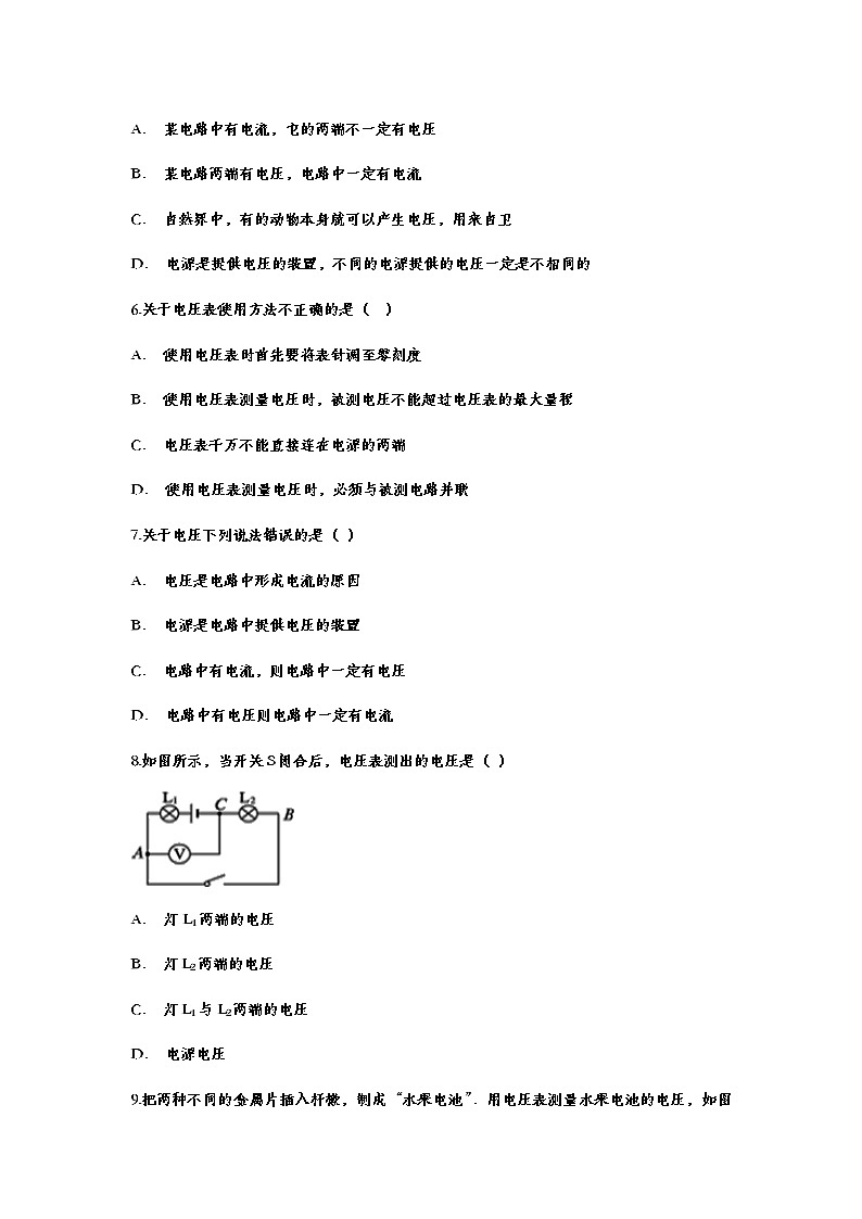 备战2021中考一轮复习基础知识强化训练——16.1电压02