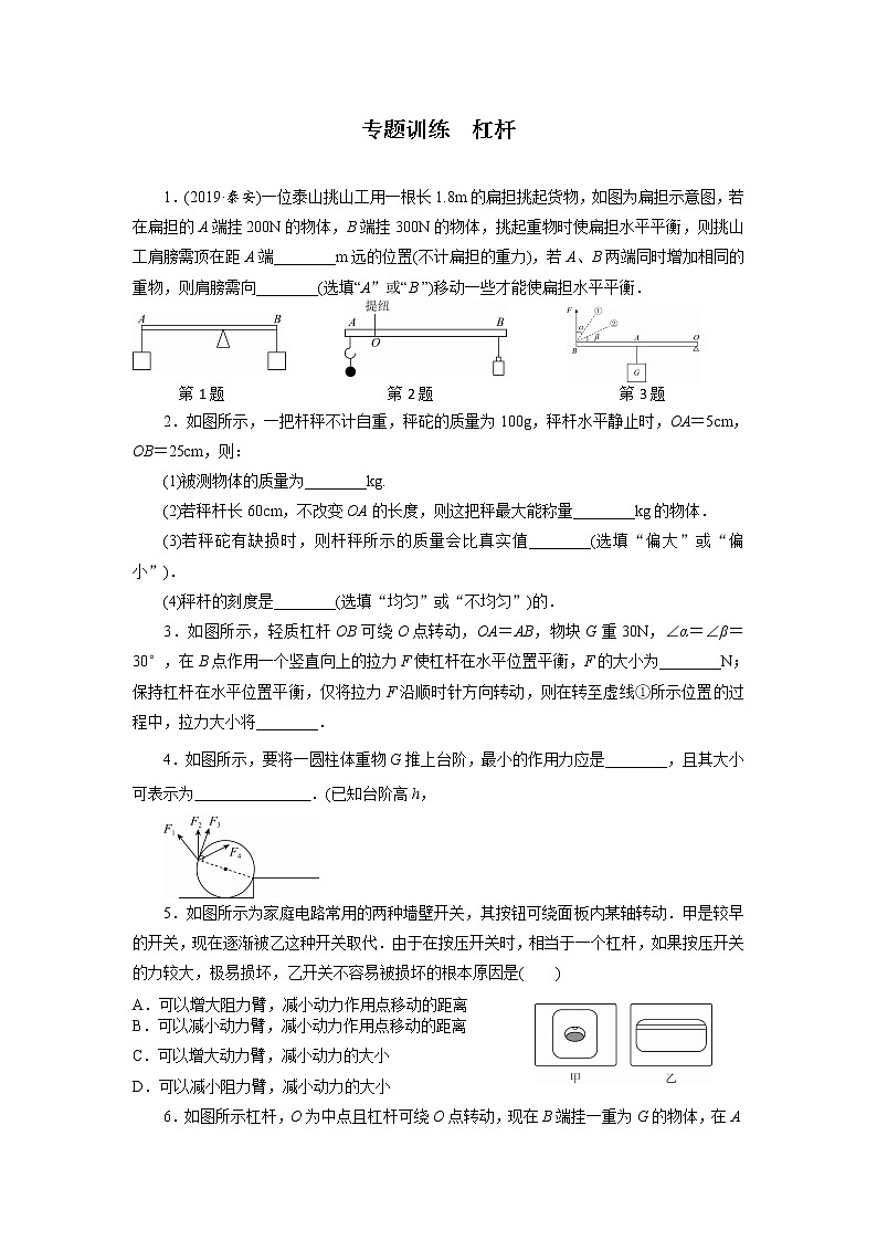 人教版物理八年级下同步训练：12.1.3  专题训练  杠杆  （含答案）01