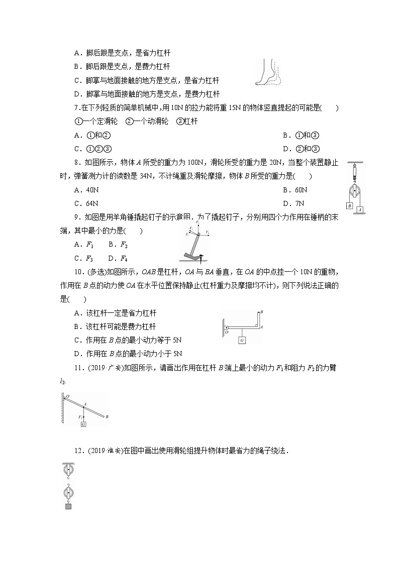 人教版物理八年级下同步训练：第十二章  杠杆和滑轮复习（含答案）02