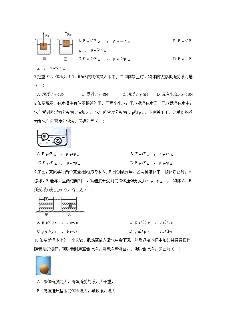 人教版物理八年级 10.2 阿基米德原理同步练习（含解析）02