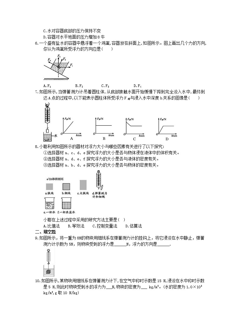 2021年教科版物理八年级下册10.2《认识浮力》课时练习（含答案）02