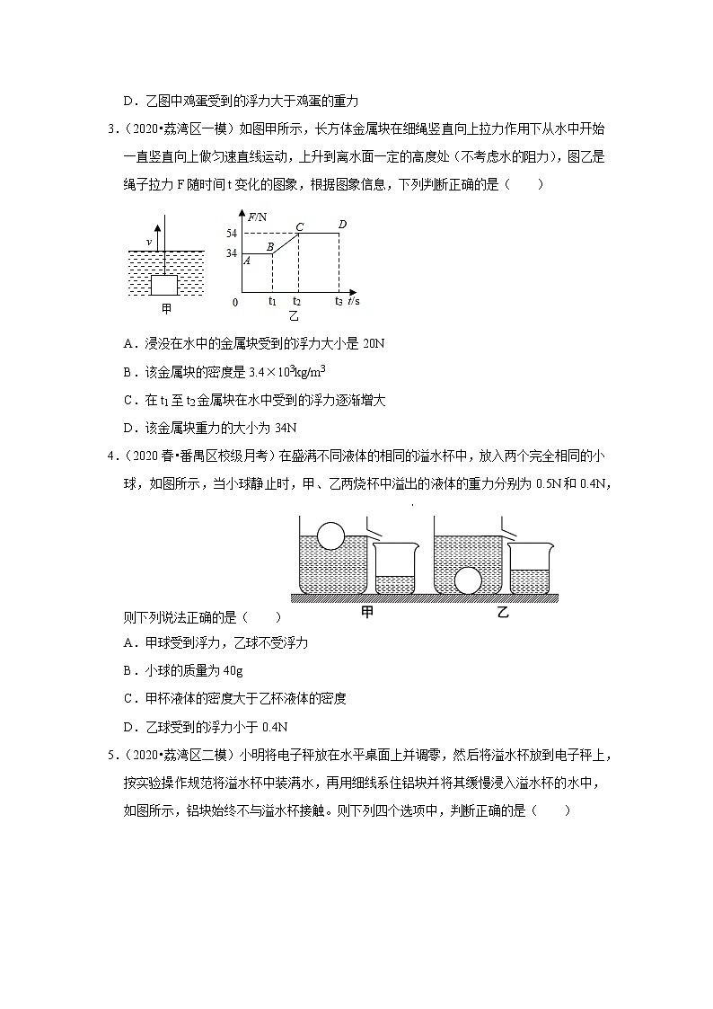 2021年广东省中考物理复习专练（广州专版）（8）——浮力02