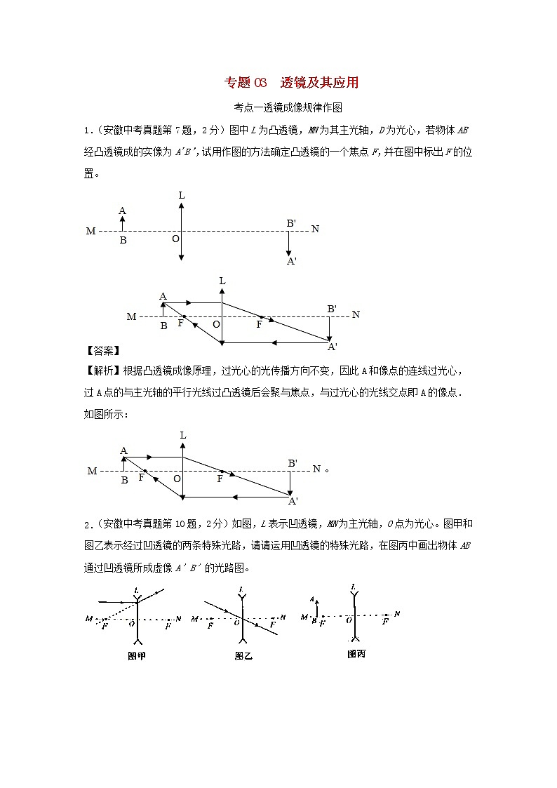 安徽专用备战2021中考物理精鸭点专项突破题集专题03透镜及其应用含解析第1页