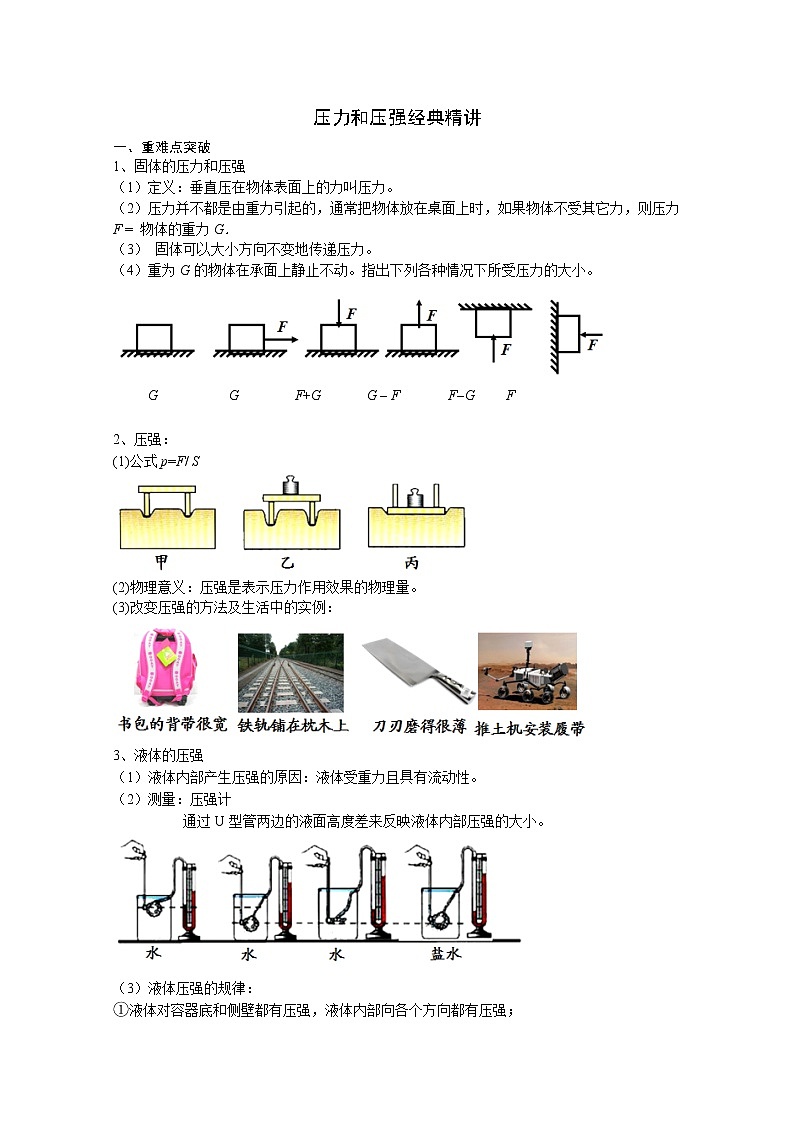 中考物理重难点突破与金题精讲《压力和压强》01