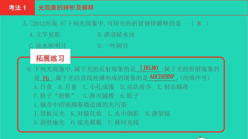 河南省2021年中考物理考点过关第2章光现象复习课件202103103100第4页