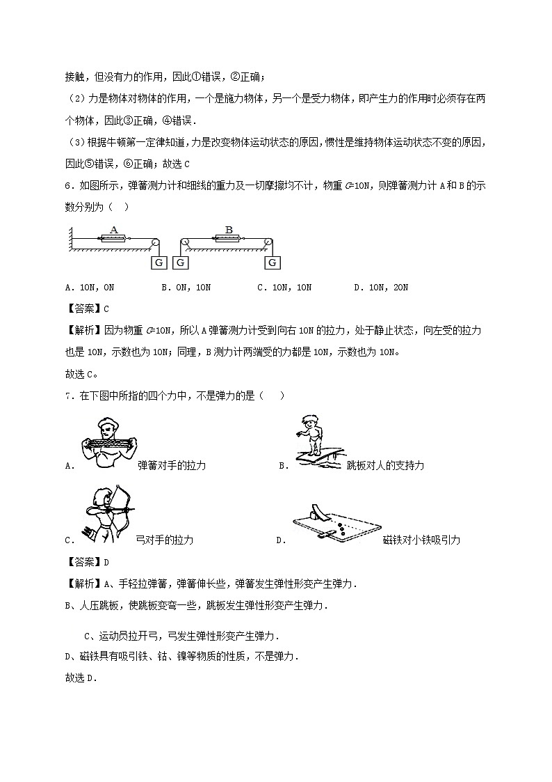试卷 2020_2021学年八年级物理下册8.1力弹力同步作业含解析新版苏科版2021031036803