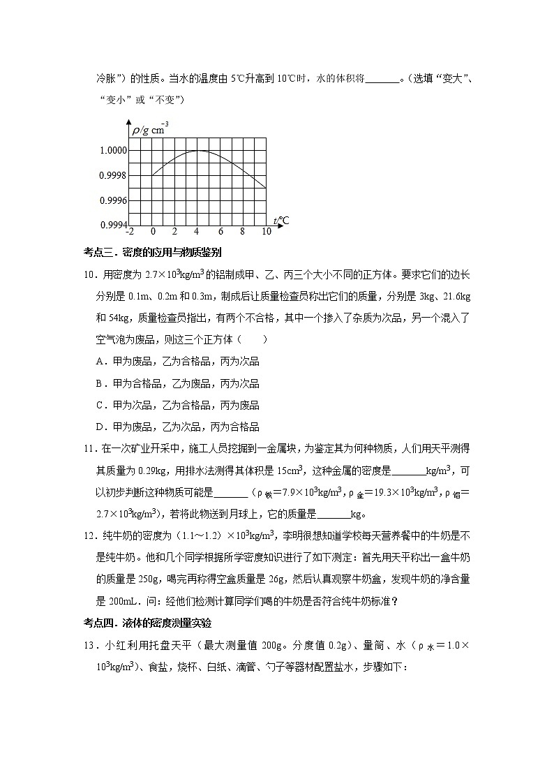 2020-2021学年苏科版八年级物理下册 6.4 密度知识的应用同步练习03