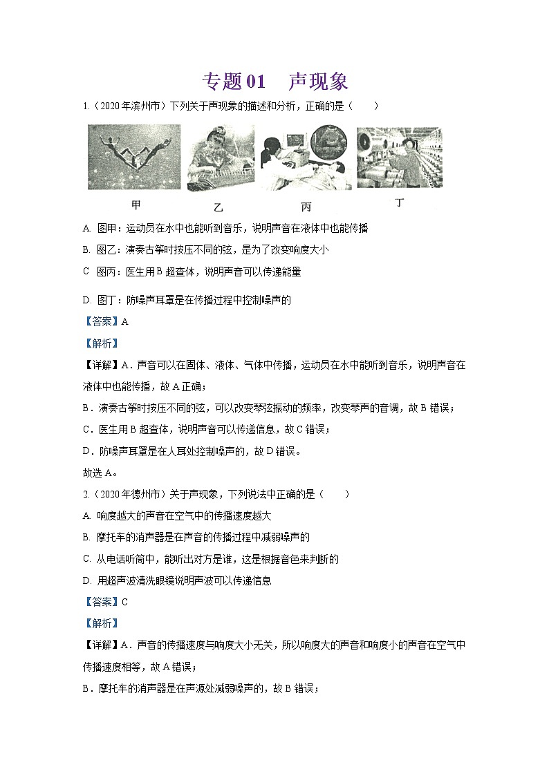 专题01 声现象（解析版）01