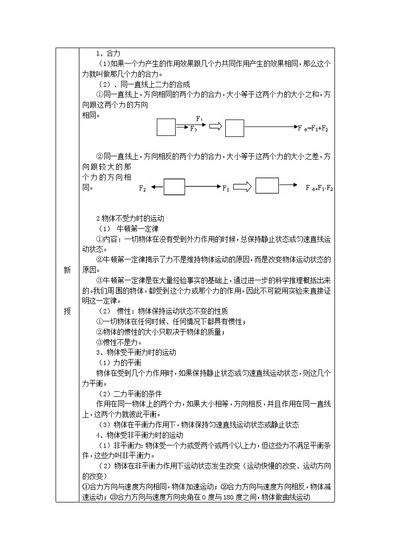 新人教版八年级物理下册第8章《运动和力》复习教案02