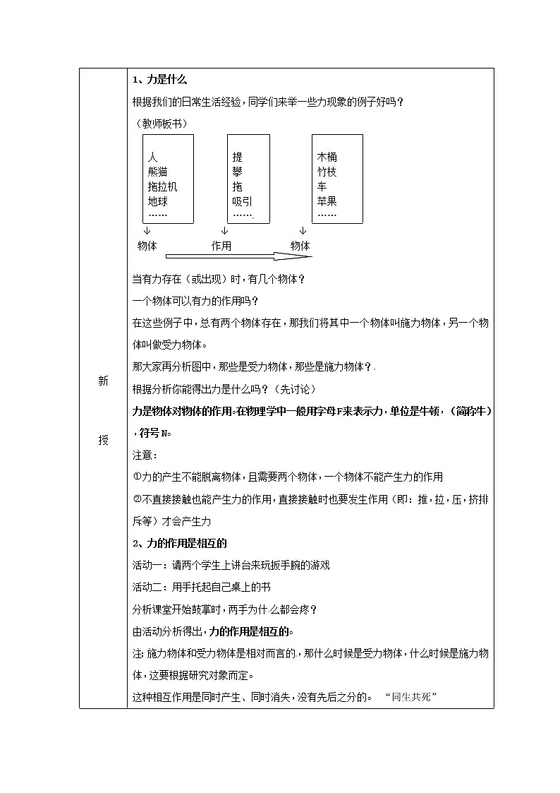 新人教版八年级物理下册第7章第1节力教案02