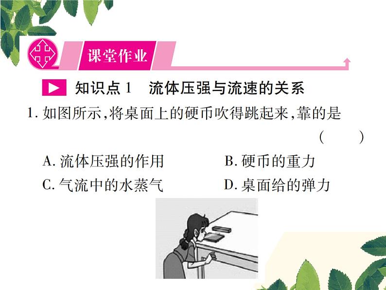 人教版八年级下册物理第九章第四节《流体压强与流速的关系》 课件02