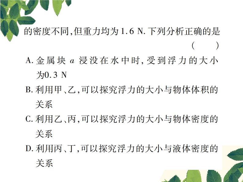 人教版八年级下册物理第十章 实验突破六《探究影响浮力大小的因素》 课件03