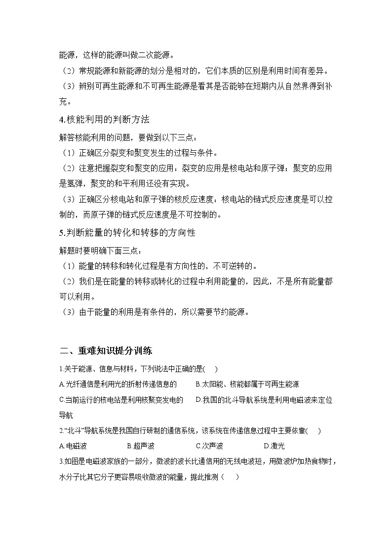 2021年中考物理二轮复习重难知识提分方案（十六）信息与能源 试卷02