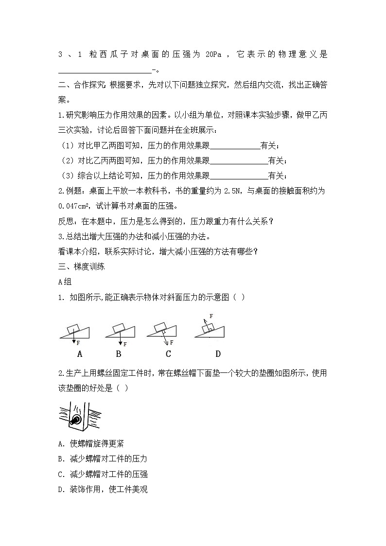 学案 人教版八年级物理下册：第九章 压强   9.1 压强 学案02