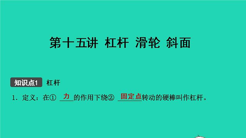 江西省2021年中考物理考点复习第十五讲杠杆滑轮斜面课件202103091130第1页