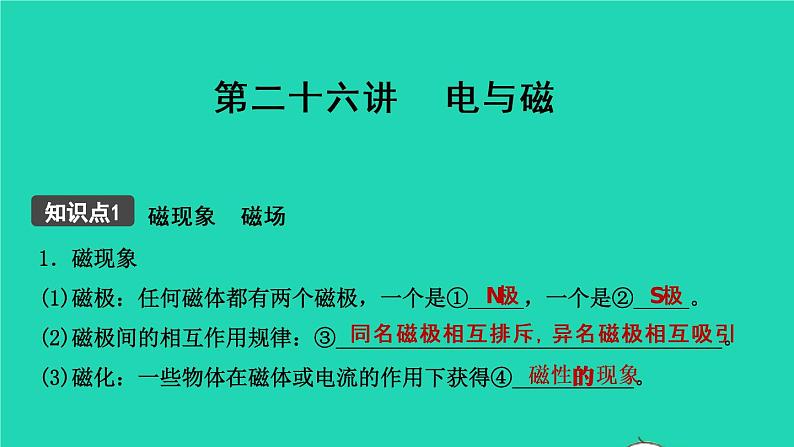 江西省2021年中考物理考点复习第二十六讲电与磁课件202103091113第1页