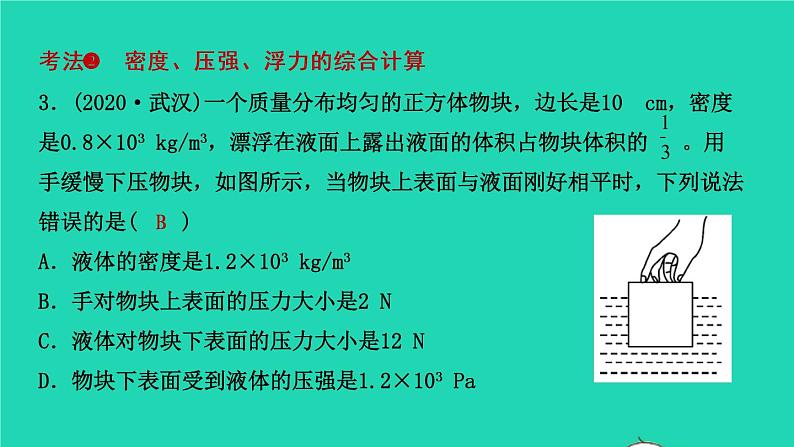 江西省2021年中考物理考点复习第十三讲密度压强浮力的综合分析与计算课件202103091128第8页